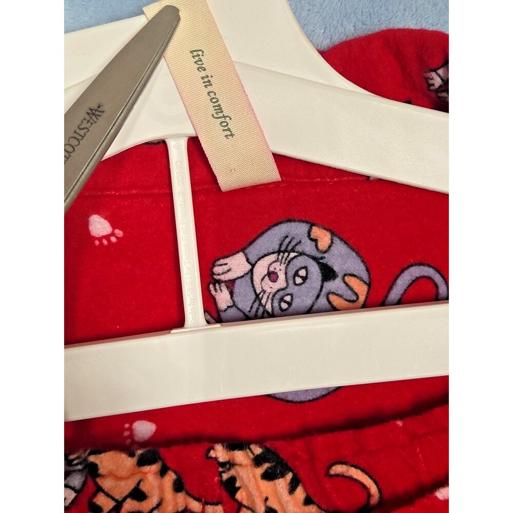 NEW LA CERA 100% COTTON FLANNEL PAJAMA SET CAT PRINT RED PLUS SIZE 1X KITTY PJS - Picture 7 of 15